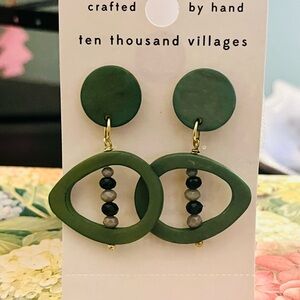 NWT- Ten Thousand Villages Green and Gold Earrings